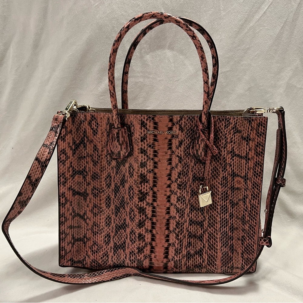 Michael Kors Pink Snakeskin Handbag/Purse With Detatchable Crossbody Strap